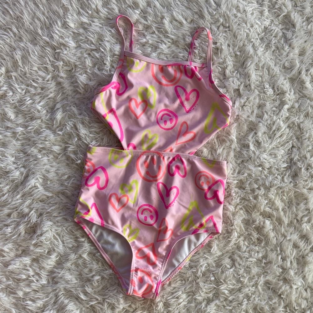 Derek Heart Pink Neon Heart Print Two-Piece Swim Set